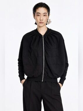 JNBY 100%Cotton Black Oversized Balloon Zip-Up Sweatshirt Jacket Sz M Whimsigoth